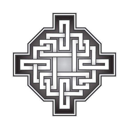 Cruciform icon template in Celtic knots style. Stylish tattoo symbol. Silver ornament for jewelry design.のイラスト素材