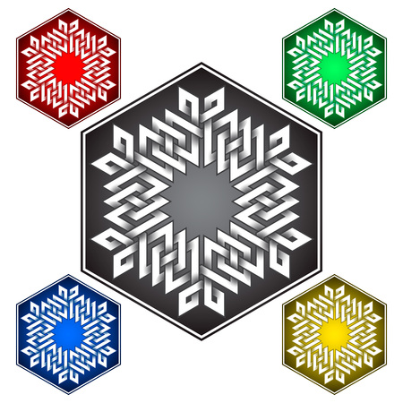Hexagonal icon template in Celtic knots style. Stylish tattoo symbol. Silver ornament for jewelry design and samples of other colors.のイラスト素材
