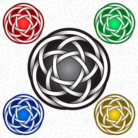 Circular icon template in Celtic knots style. Tribal tattoo symbol. Silver ornament for jewelry design and samples of other colors.のイラスト素材