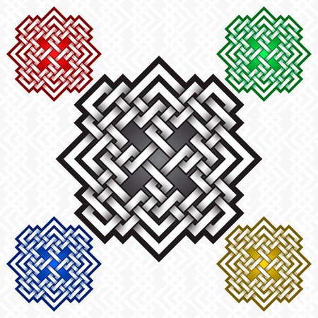 Cruciform rhombus icon template in Celtic knots style. Tribal tattoo symbol. Silver ornament for jewelry design and samples of other colors.のイラスト素材