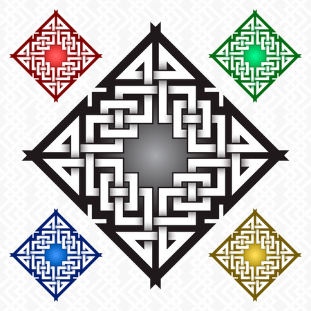 Rhomboid cruciform icon template in Celtic knots style. Tribal tattoo symbol. Silver ornament for jewelry design and samples of other colors.のイラスト素材