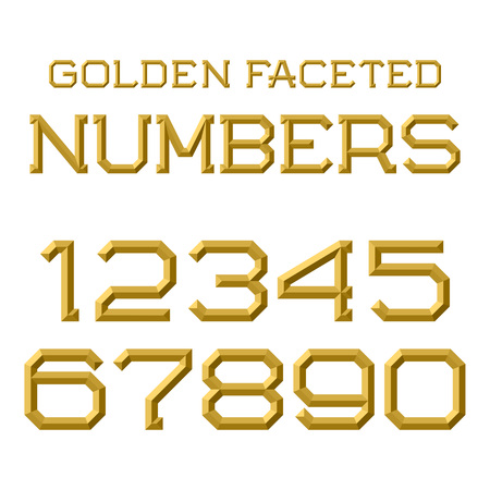 Golden faceted numbers. Trendy and stylish golden font. Isolated figures.のイラスト素材