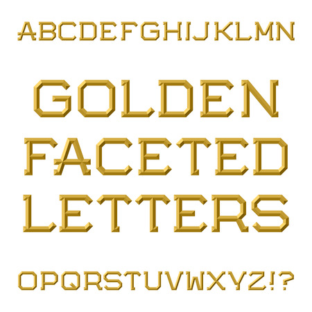 Golden faceted capital letters. Trendy and stylish font. Isolated latin alphabet.のイラスト素材