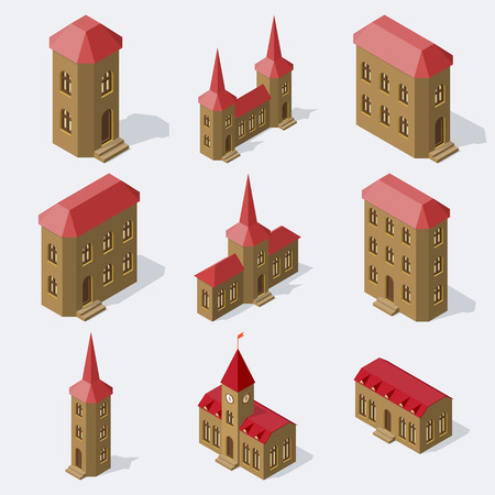 Isometric european buildings set.のイラスト素材