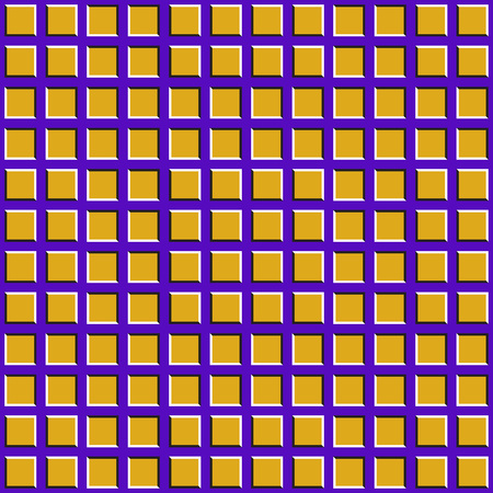 Optical motion illusion seamless pattern. Yellow squares move on purple background.のイラスト素材