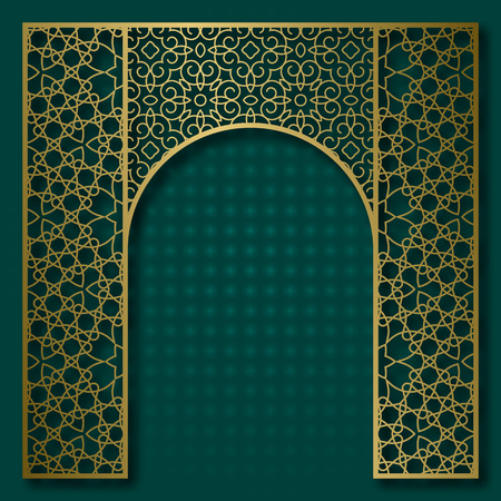 Traditional background with golden patterned arched frameのイラスト素材