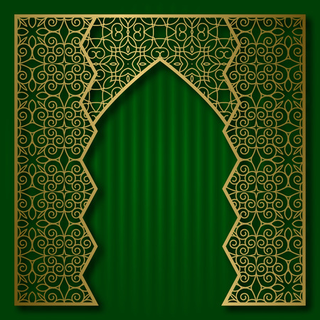 Traditional background with golden patterned arched frameのイラスト素材