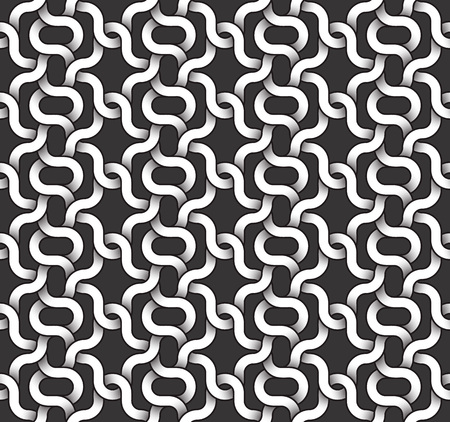 Monochrome seamless pattern of meandering twisted bands. Abstract repeatable background.のイラスト素材
