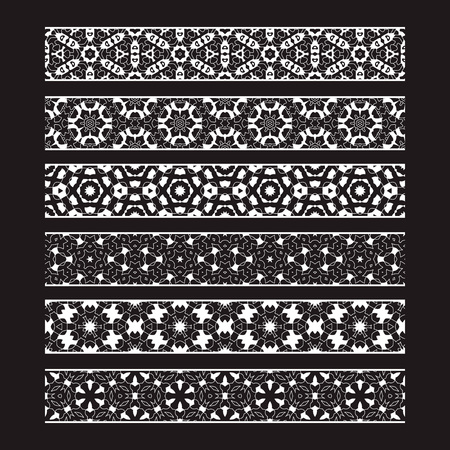 Patterned elements for vector brushes creating. Borders templates kit for frames design and page decorations.のイラスト素材