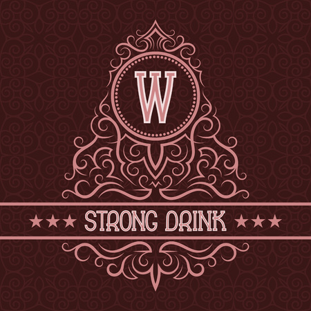 Strong drink label design template. Patterned vintage monogram with text on seamless pattern background.のイラスト素材