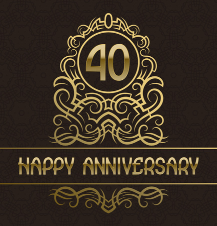 Happy anniversary greeting card template for forty years celebration. Vintage design with golden elements.のイラスト素材