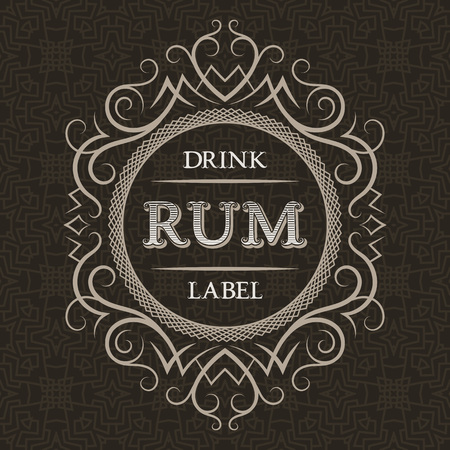 Rum drink label design template. Patterned vintage frame with text on pattern background.のイラスト素材