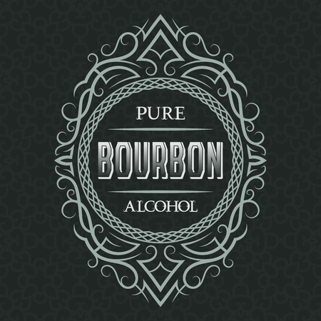Bourbon pure alcohol label design template. Patterned vintage frame with text on pattern background.のイラスト素材