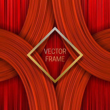 Golden frame on volumetric saturated background in orange shades. Trendy packaging design or cover template.のイラスト素材
