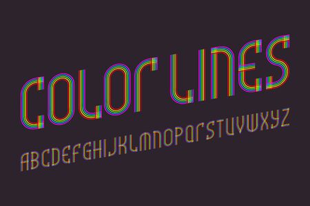 Color lines alphabet. Iridescent letters font. Isolated english alphabet.のイラスト素材