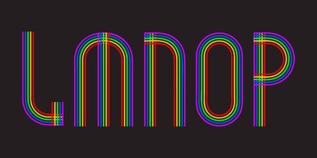 L, M, N, O, P multicolored lines letters. Isolated stylish font.のイラスト素材