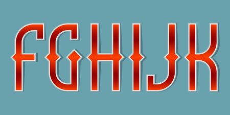 F, G, H, I, J, K orange red gradient letters. Bright elegant font.のイラスト素材