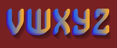 V, W, X, Y, Z blue orange gradient letters. 3d festive font.