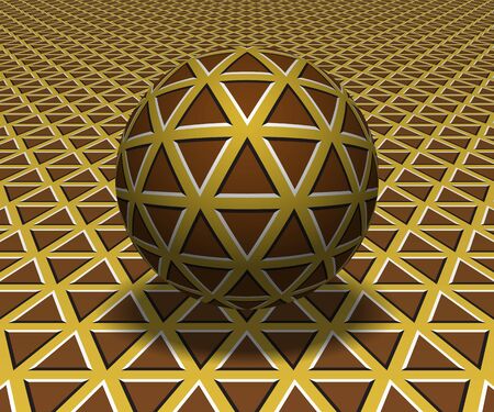 Sphere hovers above the surface. Abstract objects with triangles pattern. Vector optical illusion illustration.のイラスト素材
