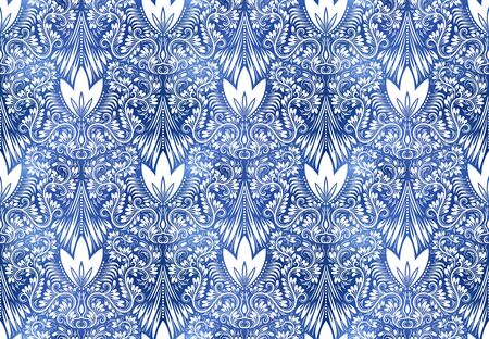 Vintage indigo dyed textile seamless pattern. Bohemian ornamental ink texture.のイラスト素材