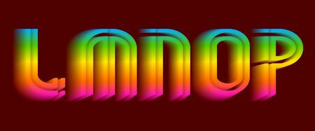 L, M, N, O, P iridescent letters. Thrilling vibrant font.のイラスト素材