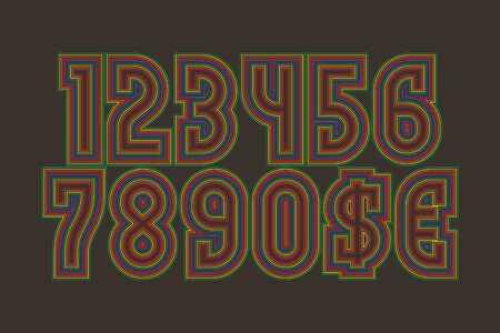 Iridescent numbers with currency signs of multicolored lines.のイラスト素材