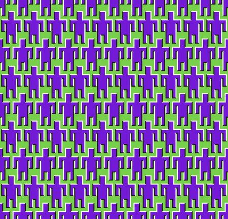 Optical illusion seamless pattern of moving rows of people symbols.