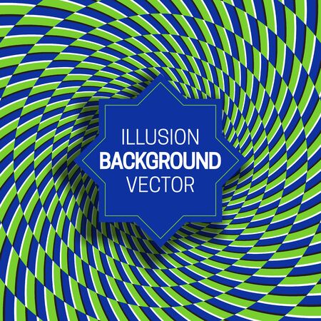 Octagram frame on green blue optical illusion motley spiral background.のイラスト素材