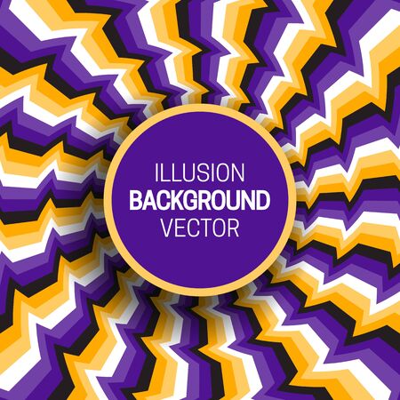 Round frame on purple yellow optical illusion hypnotic background of rotating broken stripes.のイラスト素材