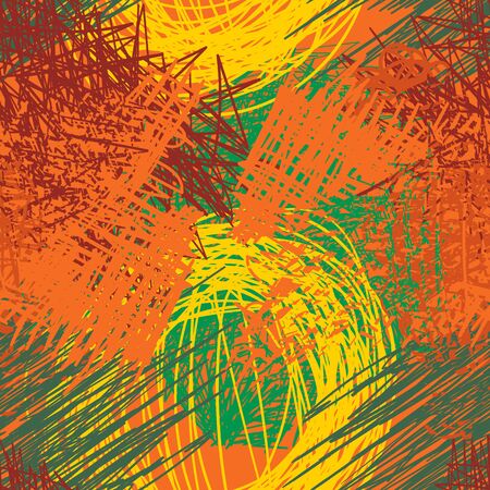 Abstract grunge seamless pattern of shabby sloppy pen strokes. Urban autumn camouflage texture. Trendy colorful background.のイラスト素材