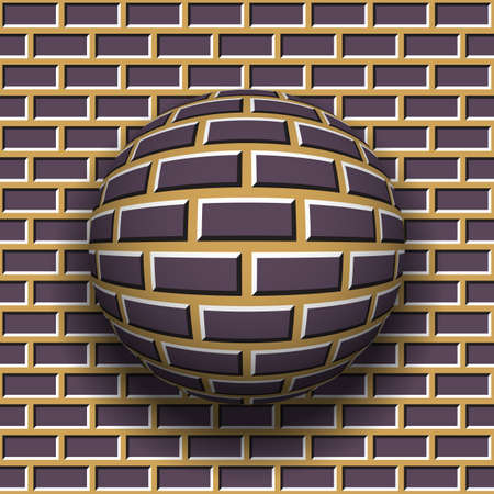 Rotating sphere of brickwork pattern on wall background. Vector optical illusion.のイラスト素材