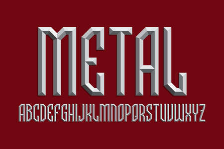 Volumetric metallic alphabet of prismatic letters. 3d display font. Isolated english alphabet.のイラスト素材