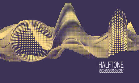 Abstract vector halftone background design with texture of square dots. Purple and beige printing raster of cyberspace style.のイラスト素材