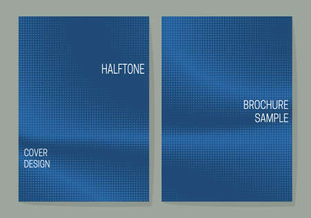 Minimalistic cover design templates with blue monochrome halftone dotted backgrounds. Layouts for book, brochure, booklet, leaflet or journal covers.のイラスト素材