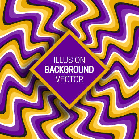 Square frame on purple golden optical illusion hypnotic background of rotating curved stripes.のイラスト素材