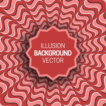 Round frame on red optical illusion hypnotic background of rotating wavy quadrangles pattern.のイラスト素材