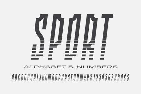 Sport display italic font. Modern style letters, numbers and currency signs. Isolated english alphabet. Vector lettering.のイラスト素材