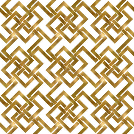 Abstract repeatable pattern background of golden twisted bands. Swatch of shapes plexus in polygons form. Seamless pattern in modern style.のイラスト素材