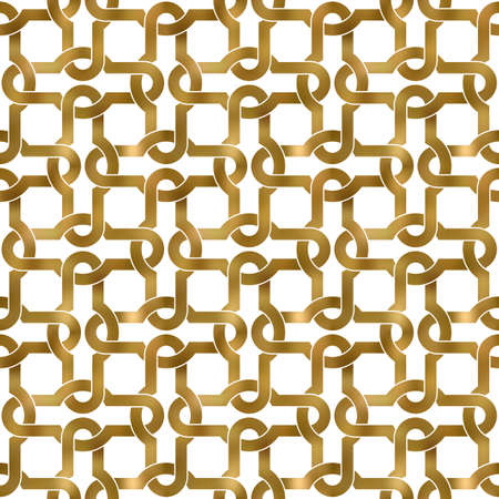 Abstract repeatable pattern background of golden twisted bands. Swatch of gold shapes plexus in links form. Seamless pattern in modern style.のイラスト素材