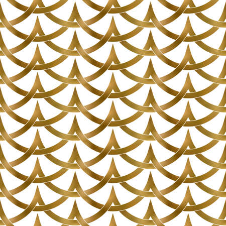 Abstract repeatable pattern background of golden twisted bands. Swatch of gold intertwined wavy bands. Seamless pattern in modern style.のイラスト素材