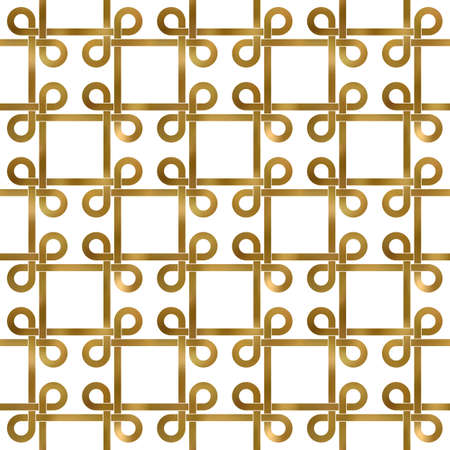 Abstract repeatable pattern background of golden twisted bands. Swatch of gold intertwined bands in...