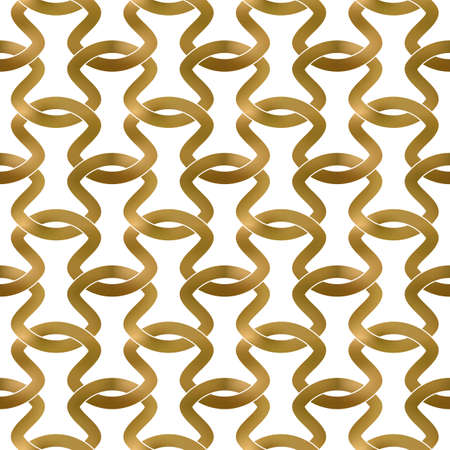 Abstract repeatable pattern background of golden twisted bands. Swatch of gold intertwined sinuous...