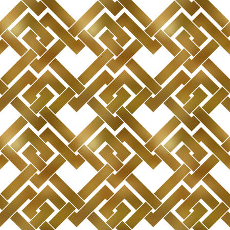 Abstract repeatable pattern background of golden twisted strips. Swatch of gold intertwined zigzag...