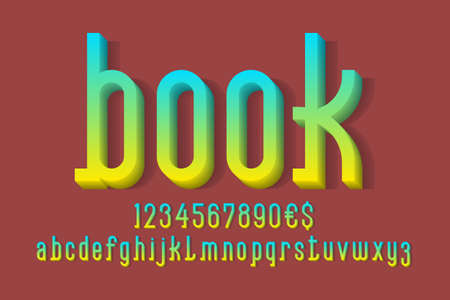 Book volumetric alphabet with numbers and currency signs. 3d display font.のイラスト素材