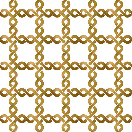 Abstract repeatable background of golden twisted strips. Swatch of gold plexus of bands. Modern seamless pattern.のイラスト素材