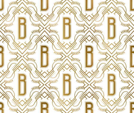 Golden initial seamless pattern with B letter. Heraldic vintage decorative wallpaper, fabric print or wrapping.のイラスト素材