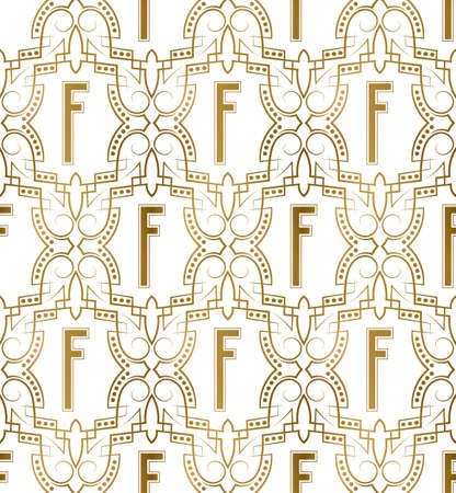 Golden initial seamless pattern with F letter. Heraldic vintage decorative wallpaper, fabric print or wrapping.のイラスト素材