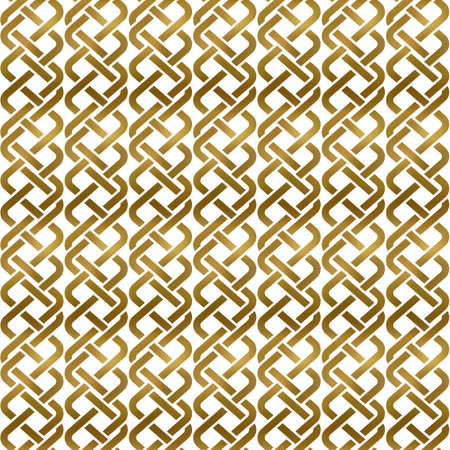 Traditional repeatable background of golden twisted strips. Swatch of gold plexus of bands. Modern seamless pattern.のイラスト素材