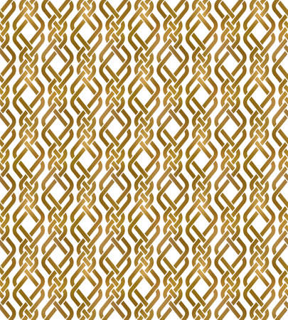 Traditional repeatable background of golden twisted strips. Swatch of gold plexus of bands. Modern seamless pattern.のイラスト素材