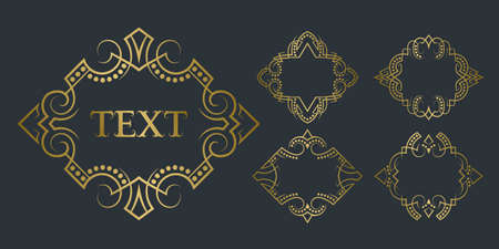 Golden elegant frame set for short text. Vintage vector label templates or wedding invitation design.のイラスト素材